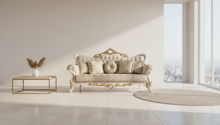 Chesterfield Baroque Canapé Mobilier Canapé en Tissu Or Trois Places