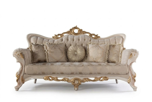 Chesterfield Baroque Canapé Mobilier Canapé en Tissu Or Trois Places