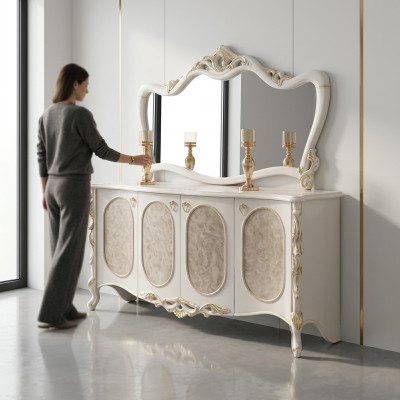 Meuble de luxe Buffet de salon avec miroir Design Console Buffet en bois