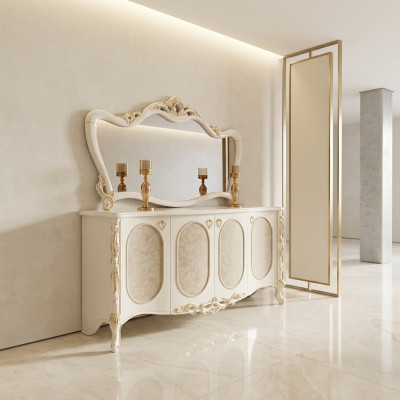 Meuble de luxe Buffet de salon avec miroir Design Console Buffet en bois