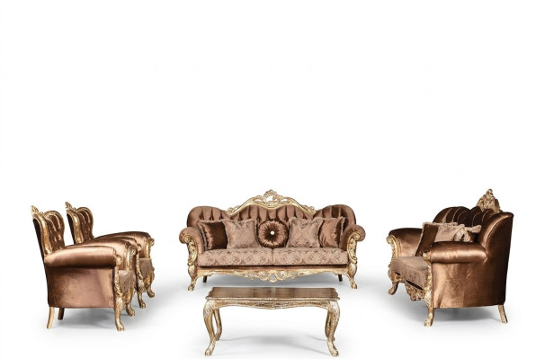 Ensemble de canapé en velours doré Chesterfield Ensemble de canapé en bois 5 pièces