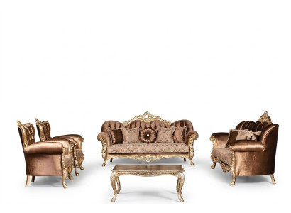Ensemble de canapé en velours doré Chesterfield Ensemble de canapé en bois 5 pièces
