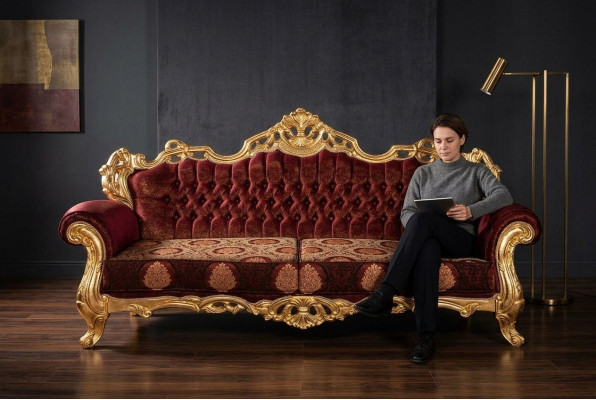 Canapé trois places de luxe en velours rouge baroque rembourré mobilier nouveau