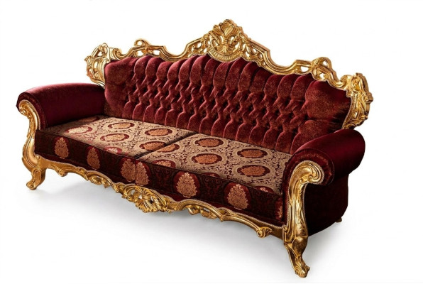 Canapé trois places de luxe en velours rouge baroque rembourré mobilier nouveau
