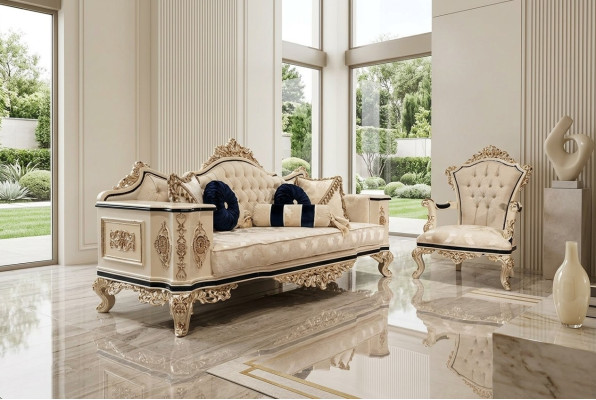 Canapé Chesterfield ensemble 3+1 de luxe en 2 parties. Canapé en tissu pour salon.