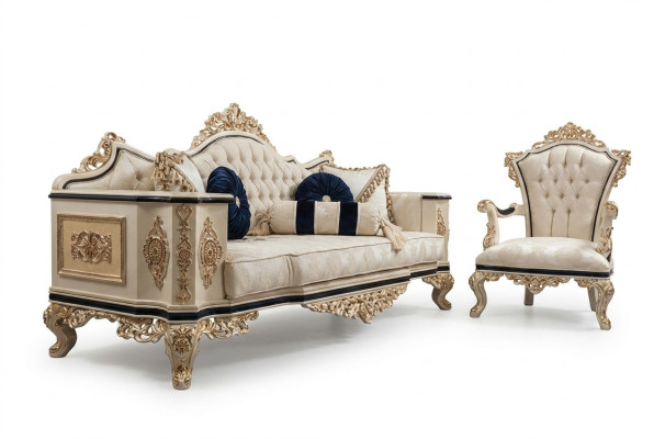 Canapé Chesterfield ensemble 3+1 de luxe en 2 parties. Canapé en tissu pour salon.