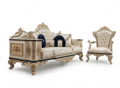 Canapé Chesterfield ensemble 3+1 de luxe en 2 parties. Canapé en tissu pour salon.