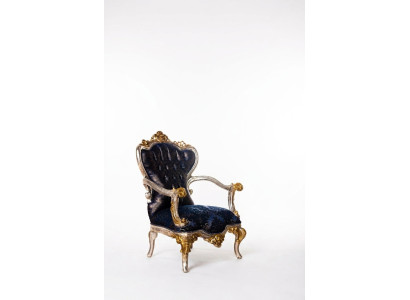 Fauteuil de luxe classique trône chaise baroque velours bleu or
