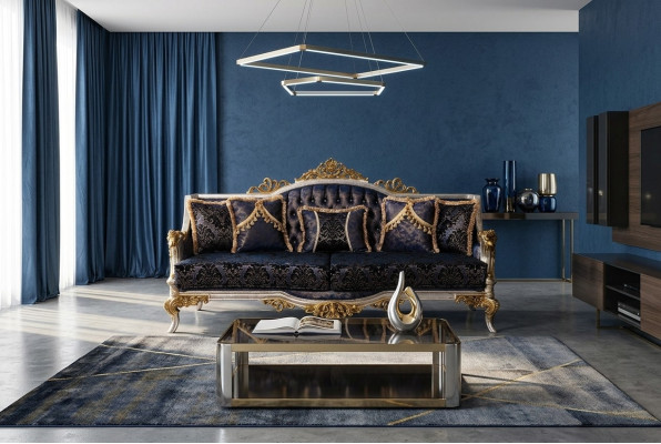 Canapé trois places style baroque en velours avec cadre doré nouveau meubles de canapé