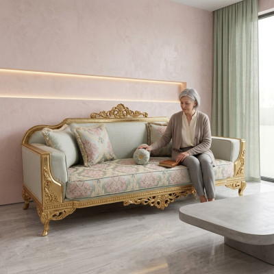 Canapé classique trois places Baroque Beige 3 places Canapé Canapés Meubles Canapés