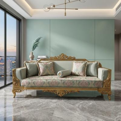 Canapé classique trois places Baroque Beige 3 places Canapé Canapés Meubles Canapés
