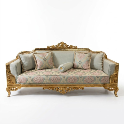 Canapé classique trois places Baroque Beige 3 places Canapé Canapés Meubles Canapés