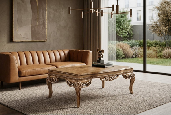 pour le salon Table basse Art Déco en bois de couleur claire avec des pieds sculptés neufs