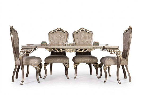 Chaises de luxe Chesterfield marron, table à manger designer exclusive, meubles de salle à manger.