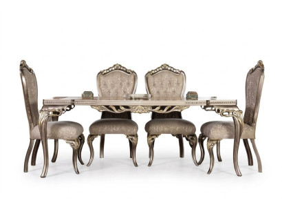 Chaises de luxe Chesterfield marron, table à manger designer exclusive, meubles de salle à manger.