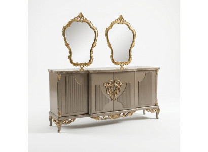 Buffet avec miroir en bois brun taupe Bahut Armoire Buffet Haut 2 pièces