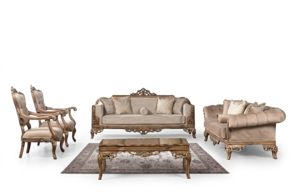 Ensemble de meubles de salon baroques Canapé Canapé Rembourrage Suite Table 5pcs.