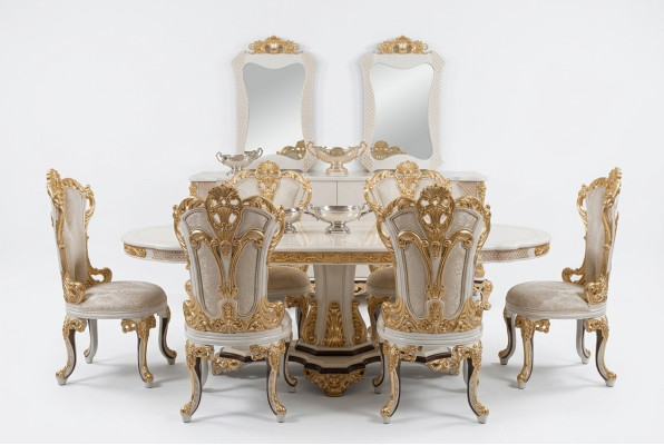 Meubles de luxe Sofa Table à manger Ensemble de salle à manger Baroque Table de groupe + 6x Chaise