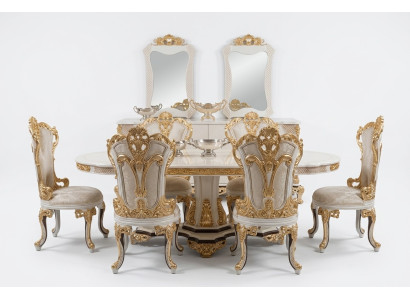 Meubles de luxe Sofa Table à manger Ensemble de salle à manger Baroque Table de groupe + 6x Chaise