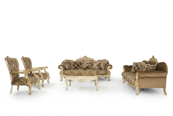 ensemble de canapés exclusif de couleur beige de style baroque-rococo 3 + 3 + 1 + 1 + table basse
