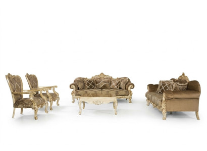 ensemble de canapés exclusif de couleur beige de style baroque-rococo 3 + 3 + 1 + 1 + table basse