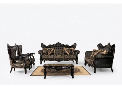 Mobilier baroque noir Ensemble de canapés Canapé Canapé Rembourrage Meuble Table 5 pièces