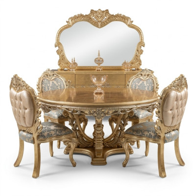 Table de salle à manger ronde dorée, ensemble de table à manger 4 chaises buffet 6 pièces. nouveau