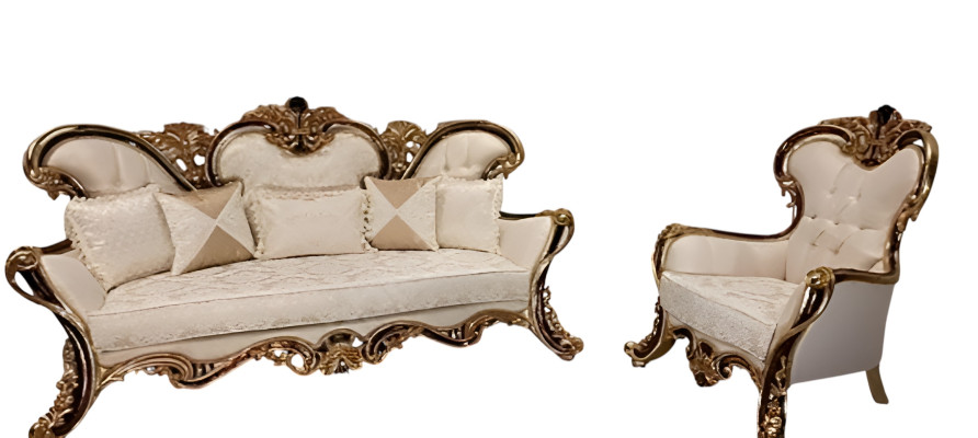 Ensemble de meubles rembourrés Chesterfield 3+1 place + Table basse en bois Baroque Rococo
