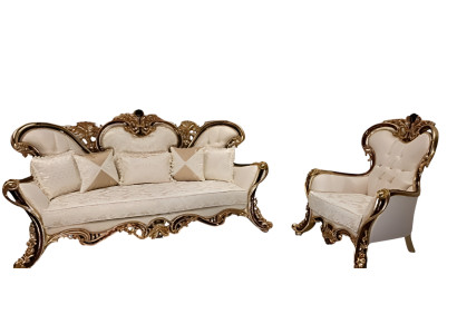 Ensemble de meubles rembourrés Chesterfield 3+1 place + Table basse en bois Baroque Rococo