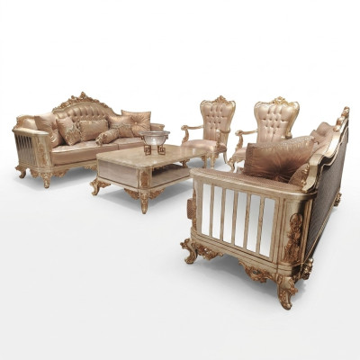 Classique Baroque Rococo Chesterfield 5 pièces. Table basse canapé beige mobilier
