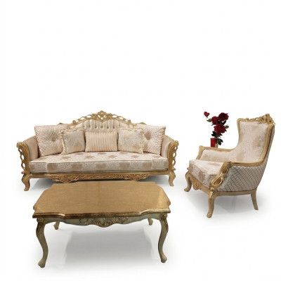 Ensemble de canapé Canapé 3+1 places Fauteuil Table pieds sculptés Table basse 3 pièces.