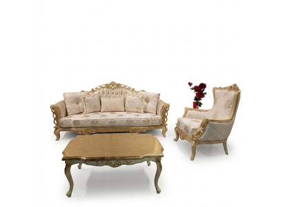 Ensemble de canapé Canapé 3+1 places Fauteuil Table pieds sculptés Table basse 3 pièces.