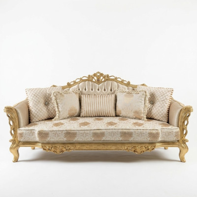 Canapé Chesterfield Baroque en bois velours Trois places Canapés classiques Meubles