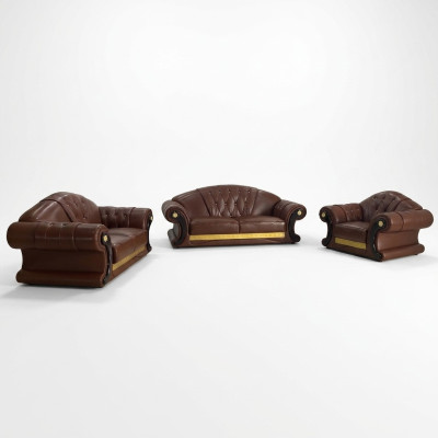 Ensemble de canapé marron Chesterfield en cuir, ensemble de canapés 3+2+1