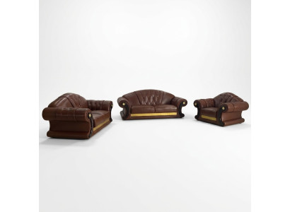 Ensemble de canapé marron Chesterfield en cuir, ensemble de canapés 3+2+1