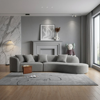 Gris Canapé de luxe cinq places Grand paysage de vie moderne Nouveau meuble
