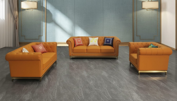 Salle de séjour Chesterfield Ensemble de canapé canapé luxe 3+2+1 Orange neuf