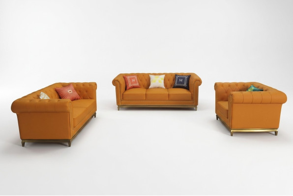 Salle de séjour Chesterfield Ensemble de canapé canapé luxe 3+2+1 Orange neuf