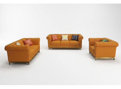 Salle de séjour Chesterfield Ensemble de canapé canapé luxe 3+2+1 Orange neuf