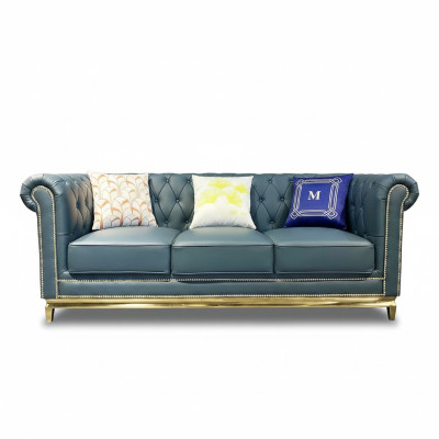 Canapé Chesterfield Trois places en textile avec structure en acier inoxydable