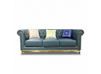 Canapé Chesterfield Trois places en textile avec structure en acier inoxydable