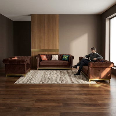 Ensemble de canapés Chesterfield avec revêtement textile luxueux en métal mobilier