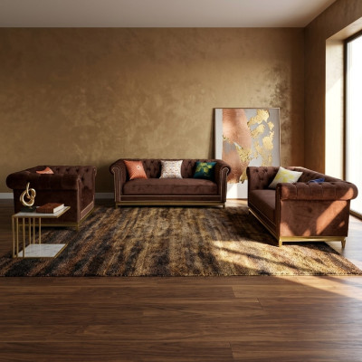 Ensemble de canapés Chesterfield avec revêtement textile luxueux en métal mobilier