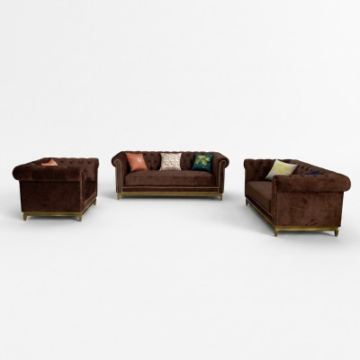 Ensemble de canapés Chesterfield avec revêtement textile luxueux en métal mobilier