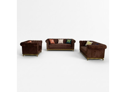 Ensemble de canapés Chesterfield avec revêtement textile luxueux en métal mobilier
