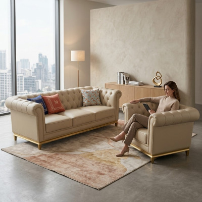 Canapé de luxe Ensembles de canapés Beige Canapés Fauteuil 3+1 places Tissu Design