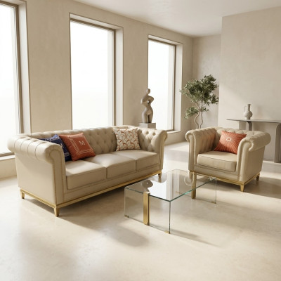 Canapé de luxe Ensembles de canapés Beige Canapés Fauteuil 3+1 places Tissu Design