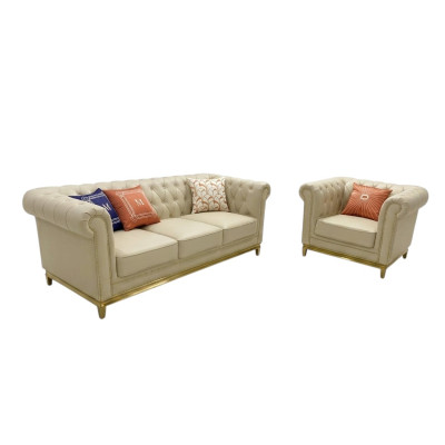 Canapé de luxe Ensembles de canapés Beige Canapés Fauteuil 3+1 places Tissu Design