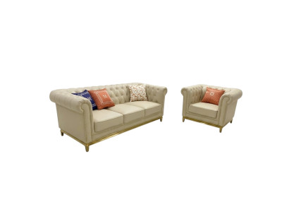 Canapé de luxe Ensembles de canapés Beige Canapés Fauteuil 3+1 places Tissu Design