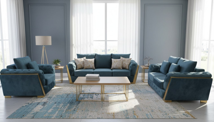 Ensemble de canapé Chesterfield Set 3+2+1 Meubles Canapé Tissu Canapés 3 pièces.